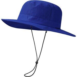 Unisex Blue 100% Polyester Wide Brim Boonie Mesh Adjustable Chin Strip Sun Hat
